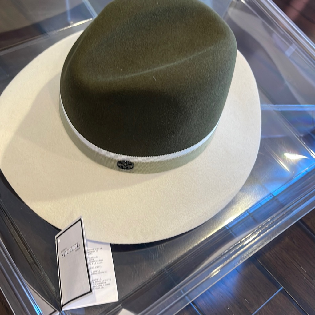 Maison Michel Henrietta Forest Green And White Chalk Felt Hat